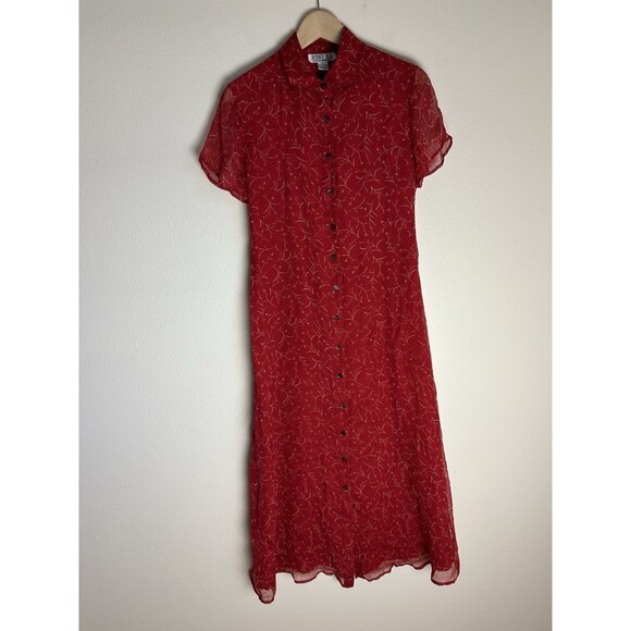 Floral 100% Silk Maxi Dress 6 S Sheer Statement Robbie Vintage Button Cottage - Picture 1 of 5